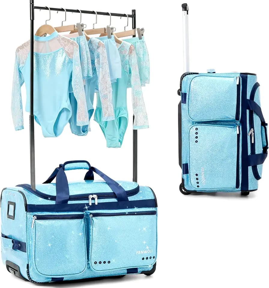 Fanwoli 23" Foldable Dance Bag with Rack, Rolling Competition Duffel
