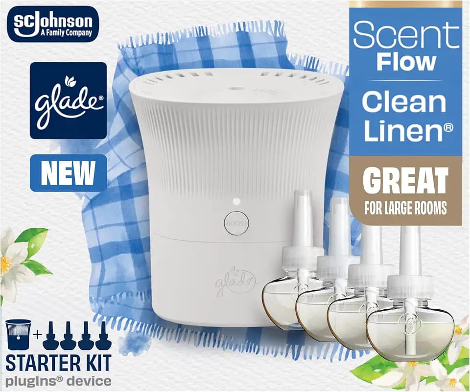 Glade Scent Flow PlugIns Air Freshener, Clean Linen, 1 Device+4 Refills