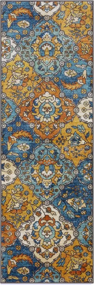 Maples Rugs Sutton Oriental Runner Rug – Made in USA – Washable, Non Slip Indoor Carpet for Hallway, Kitchen, and Laundry Room, 2' x 6', Blue/Orange
