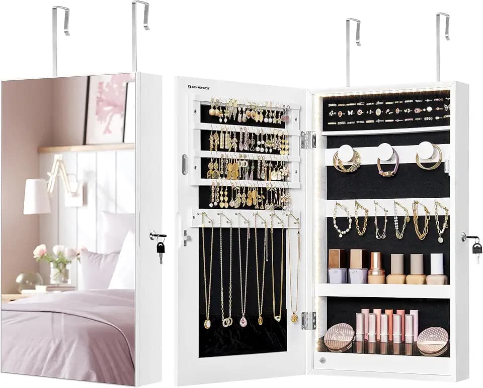 SONGMICS Lockable Jewelry Cabinet Armoire with Mirror, Wall-Mounted