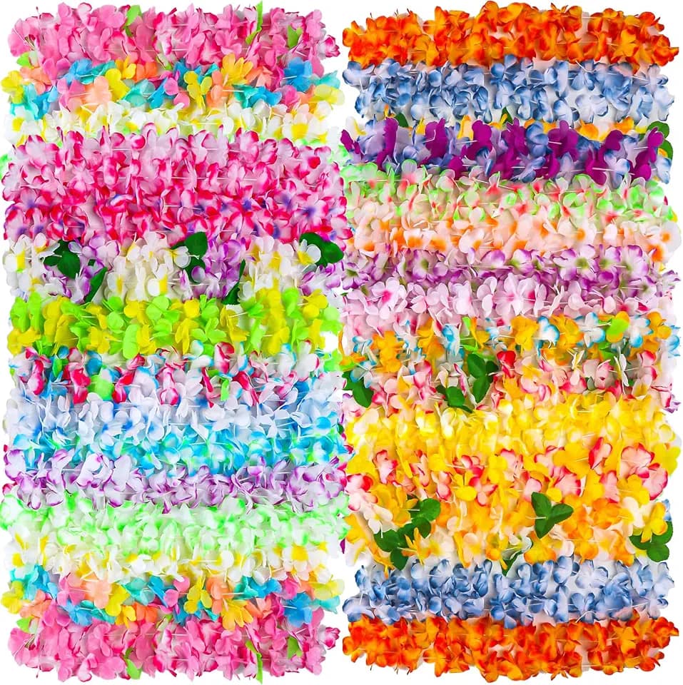 100 Counts Hawaiian Leis Bulk for Luau Party Decorations Colorful Tropical Flower Leis for Adults Hawaiian Beach Luau Party Favors Decorations