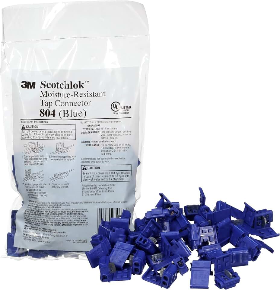 3M Scotchlok Electrical IDC 804-POUCH, Blue, Pack of 25