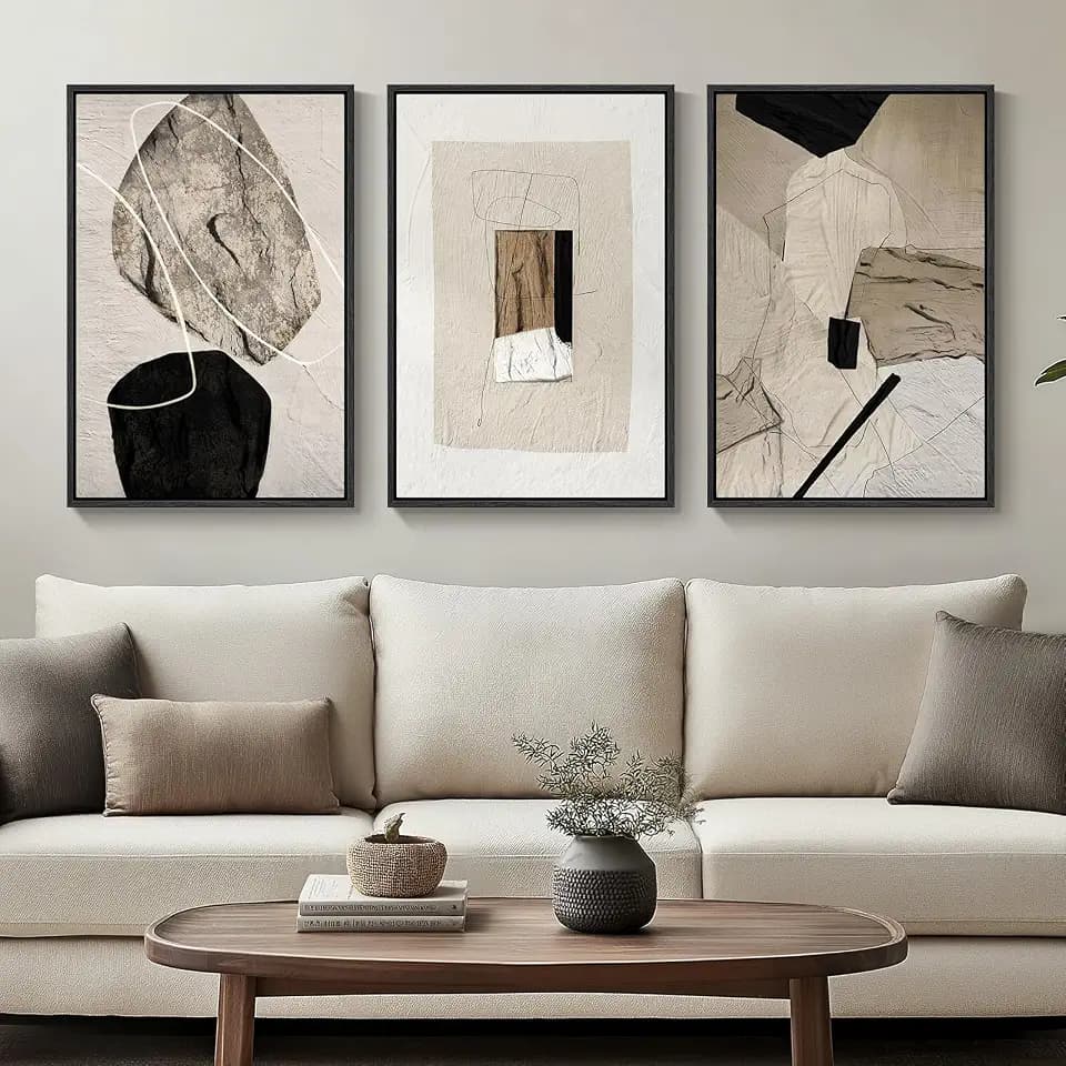 Framed Modern Minimalist Neutral Abstract Wall Art, Set of 3, Each 16x24 In