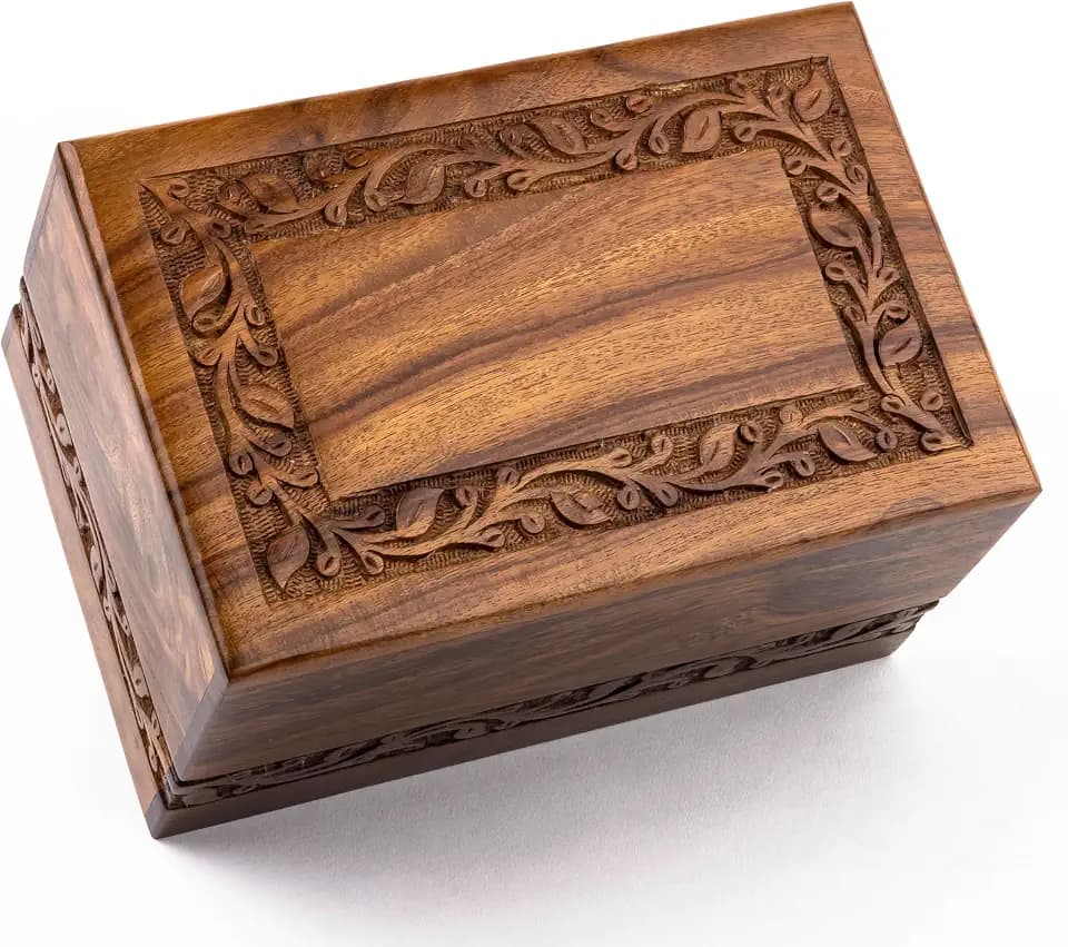 Rosewood Cremation Urn for Human Ashes, Carved Border, Medium