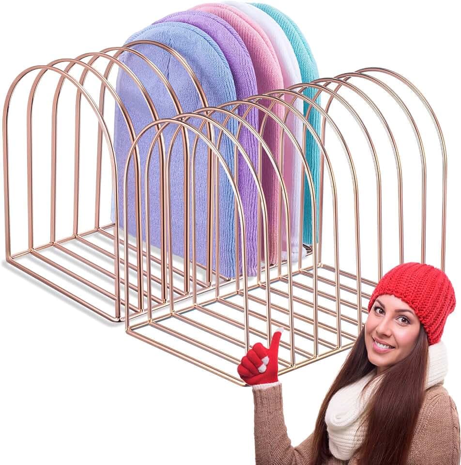 Hicarer 2 Pcs Beanie Display Stand Hat Holder Metal Storage Rack, Rose Gold