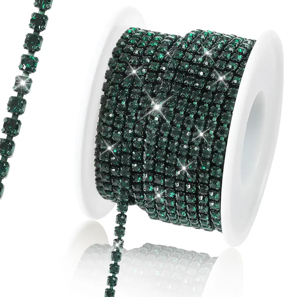 10 Yards 4MM Rhinestone Trim Crystal Close Chain Trim,Dark Green