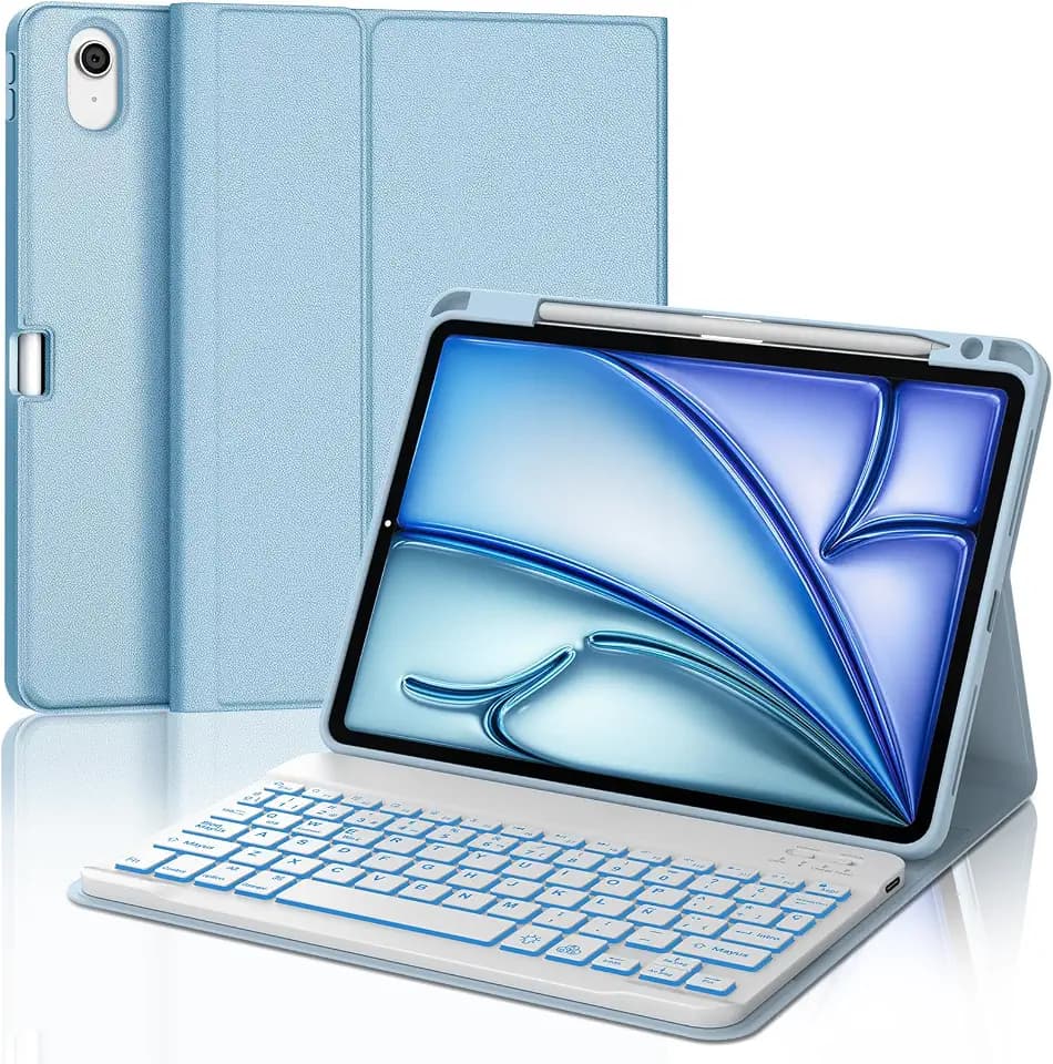 IVEOPPE iPad Air Tastatur, 27,9 cm (11 Zoll), M2 6. Generation 2024, Schutzhülle für iPad Air 27,9 cm (11 Zoll) 2024, mit Tastatur, spanische Tastatur Ñ, Bluetooth-Hintergrundbeleuchtung, abnehmbar,