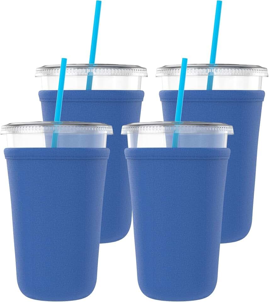 TahoeBay Iced Coffee Cup Sleeves, Medium 22-24 oz, 4-Pack, Royal Blue