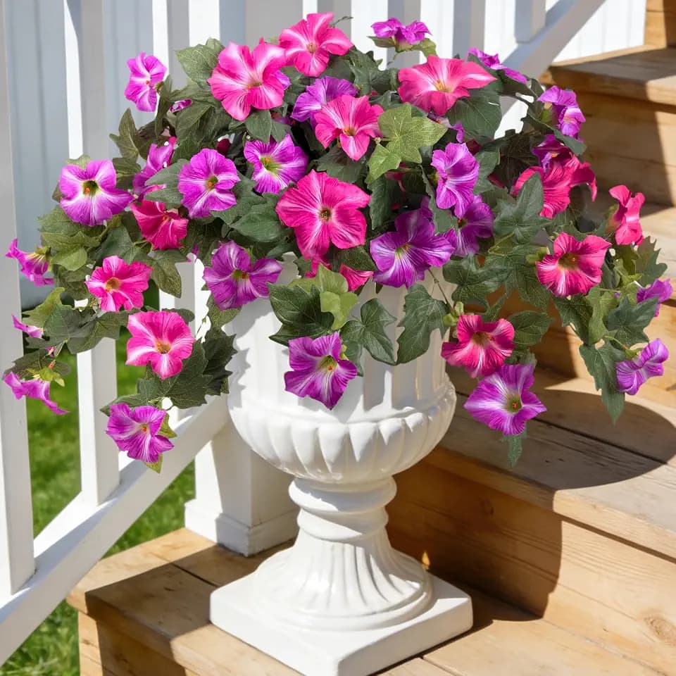 Ammyoo Artificial Fake Flowers Petunia Plants for Outdoor Decoration