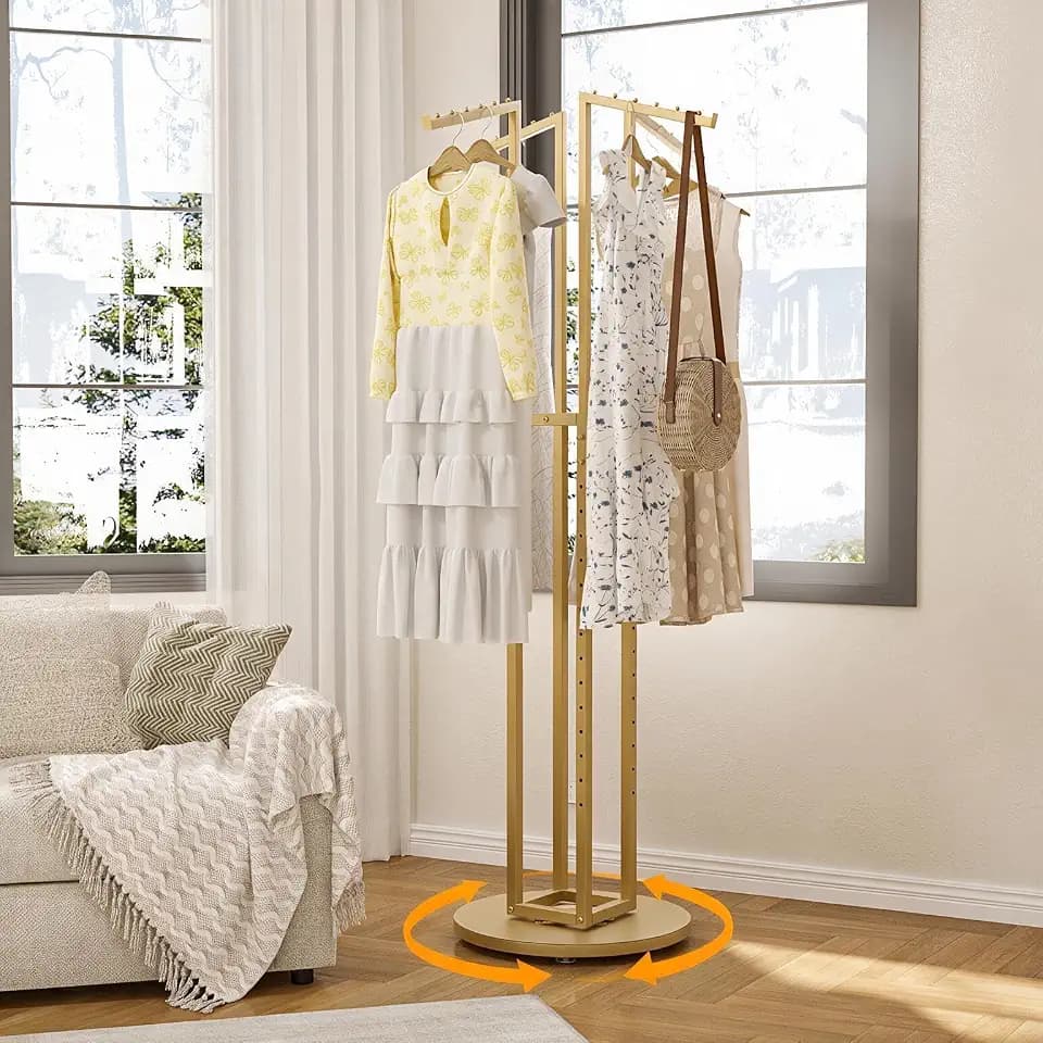 360° Gold Rotating Coat Rack, Height-adjustable for Bedroom, Retail Store