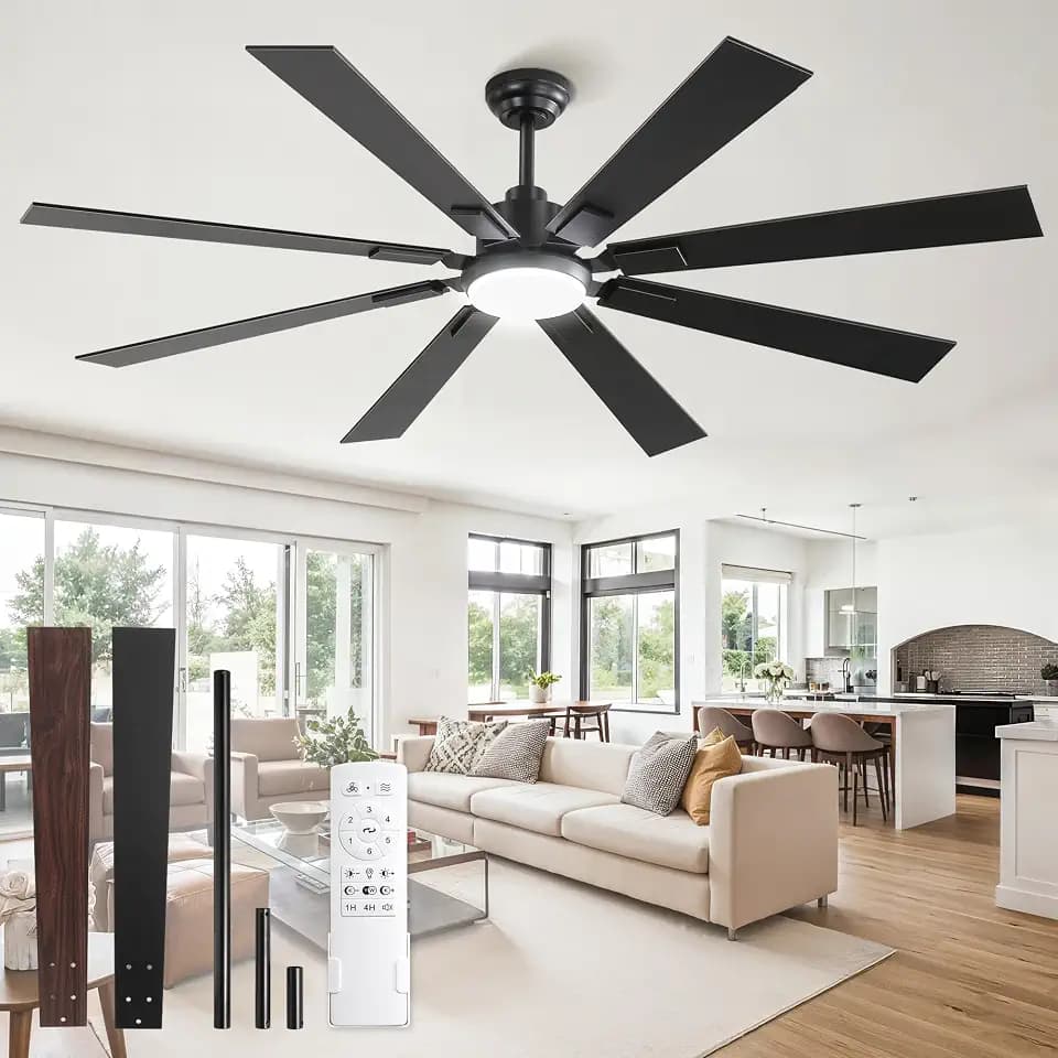ZMISHIBO 65" Black Ceiling Fan with Dimmable 3000-6000K Light and Remote