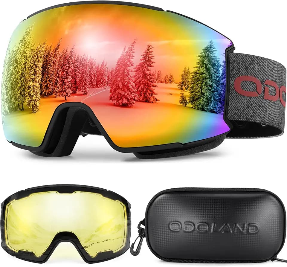 Odoland Skibrille mit 2 Magnetische Wechselglas und Etui, OTG, Toric Linse