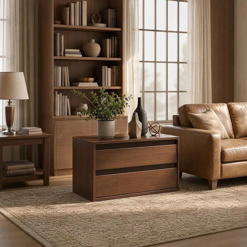 Stackable Storage with 2 Drawers, 28" Wide Storage Bins for Organizers, Wood Stackable Organizer Modern Large Stackable Storage Units for Living Room Hallway Bedroom, Walnut