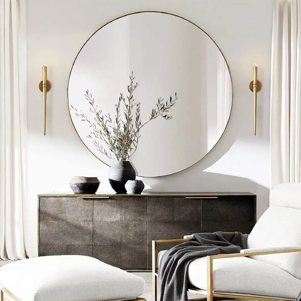 TEHOME 30 inch Brushed Nickel Round Bathroom Mirror Silver Circular Mirror