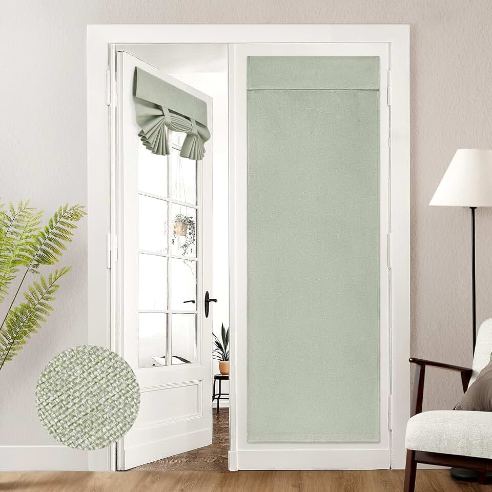 HOMEIDEAS 100% Blackout Linen Door Curtains for French Door 26x72 Inch