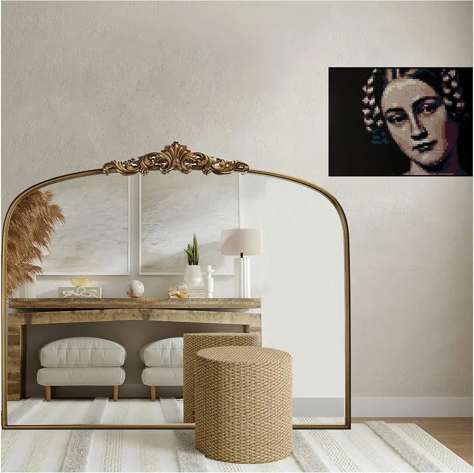Vintage Gold Mirror 36"X30" Arched Antique Wall Mirror