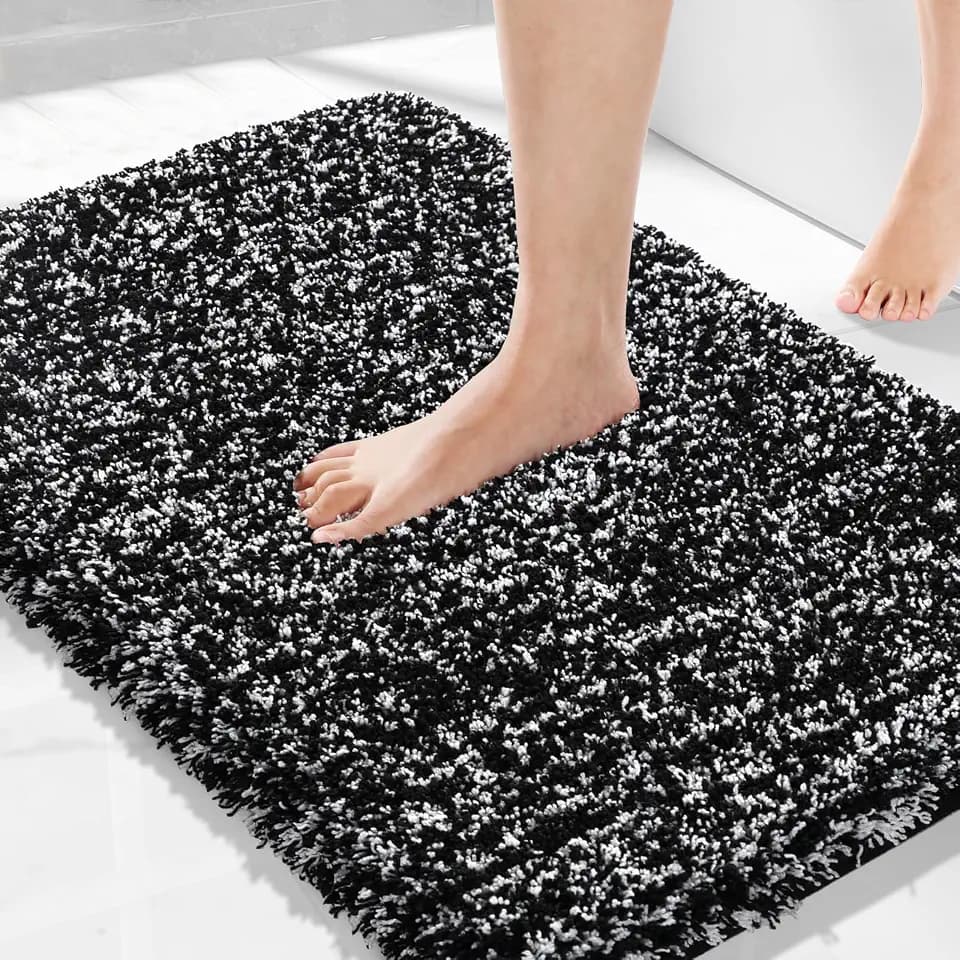 Yimobra Black&White Bathroom Rugs Non Slip Washable 32x20, Plush Bath Mat