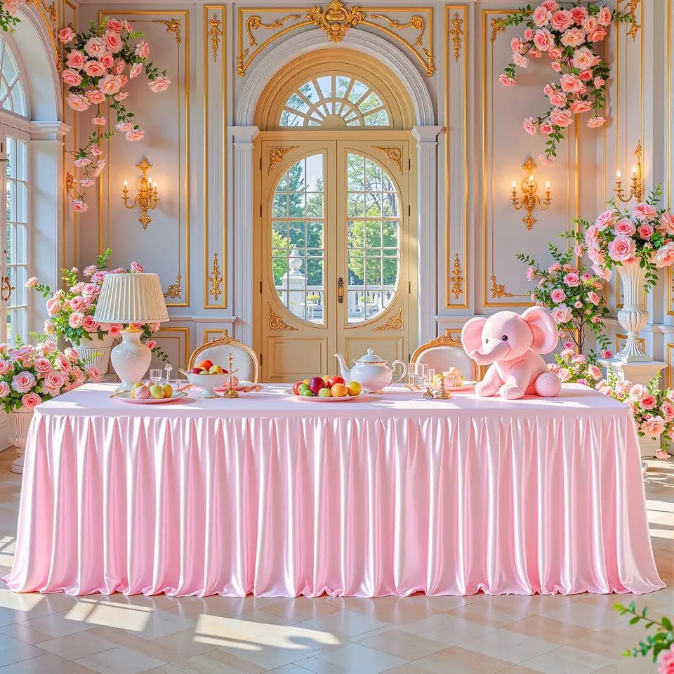 Pink Satin Tablecloths Rectangle 6FT, Glitter Spandex Fitted Stretch Table Covers Wrinkle-Free Floor Length Shimmer Table Skirt for Weddings Parties Baby Shower Banquets Vendor Events