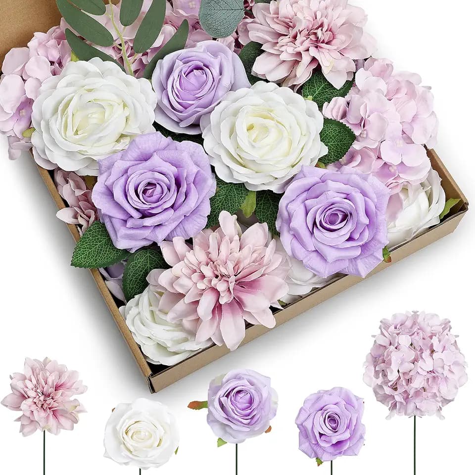 Artificial Flowers Combo Set for DIY, Violet Purple