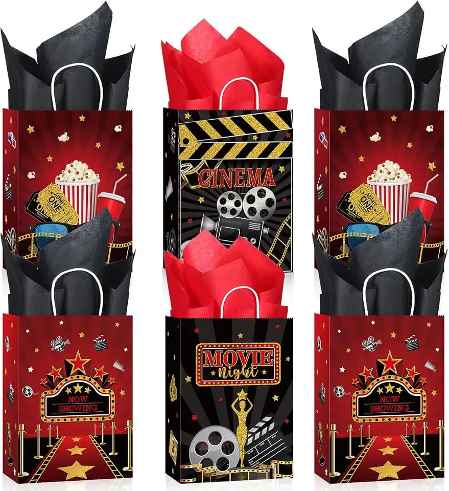 Funrous 24 Pcs Movie Night Party Bags with Tissue Papers Movie Favor Bags