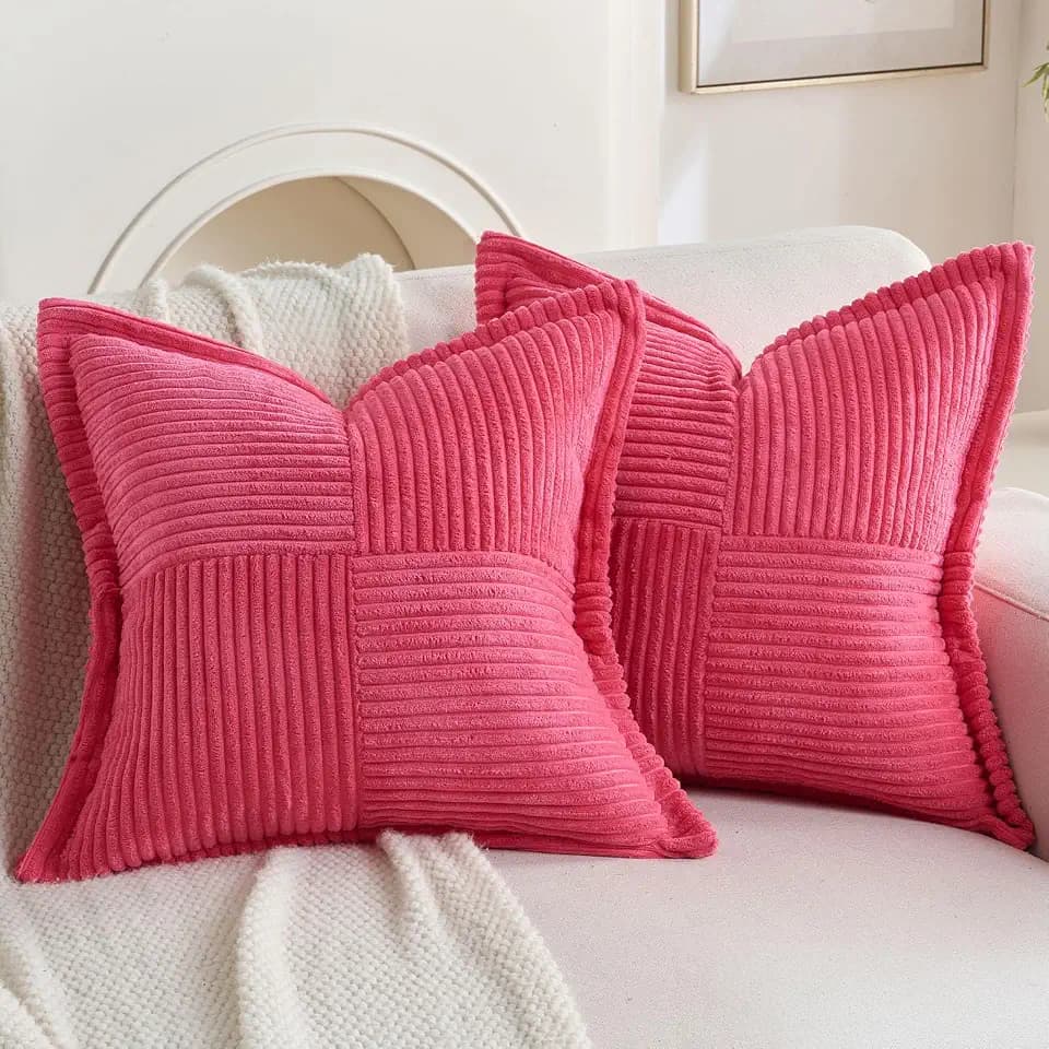 HAUSSY Pack of 2 Corduroy Throw Pillow Covers 26x26 Inch, Hot Pink