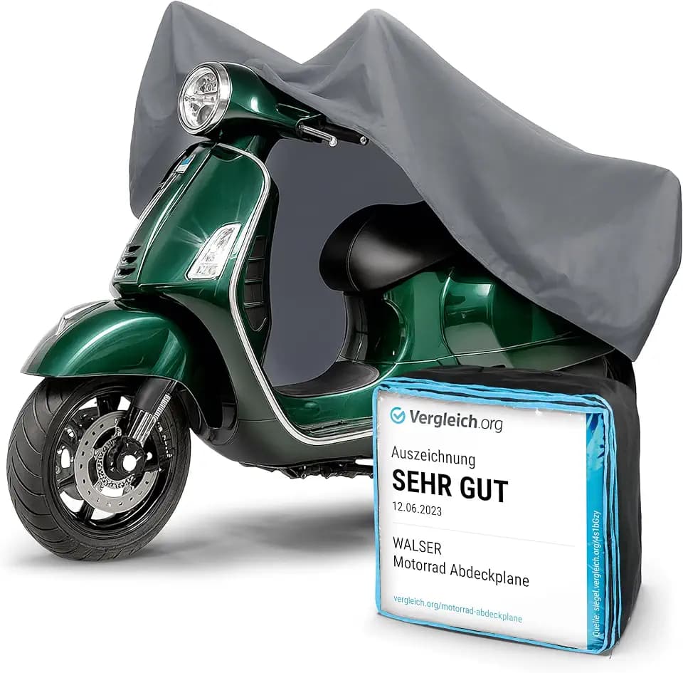 WALSER Premium Motorrad Abdeckplane M, Auszeichnung Sehr Gut* aus hochwertigem PVC, Outdoor Plane, Zubehör, grau 215x95x120 cm