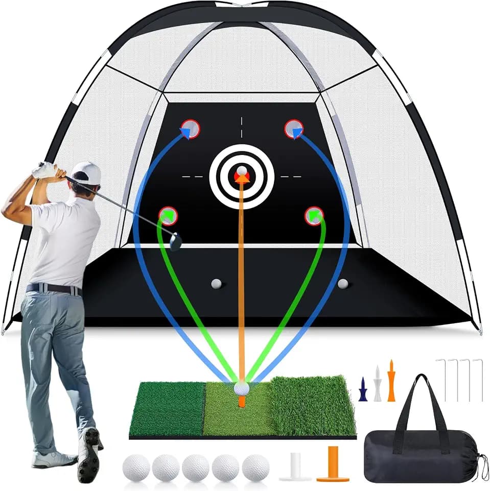 MoKo Golf Net, 10 x 7 ft Golf Practice Net with Tri-Turf Mat