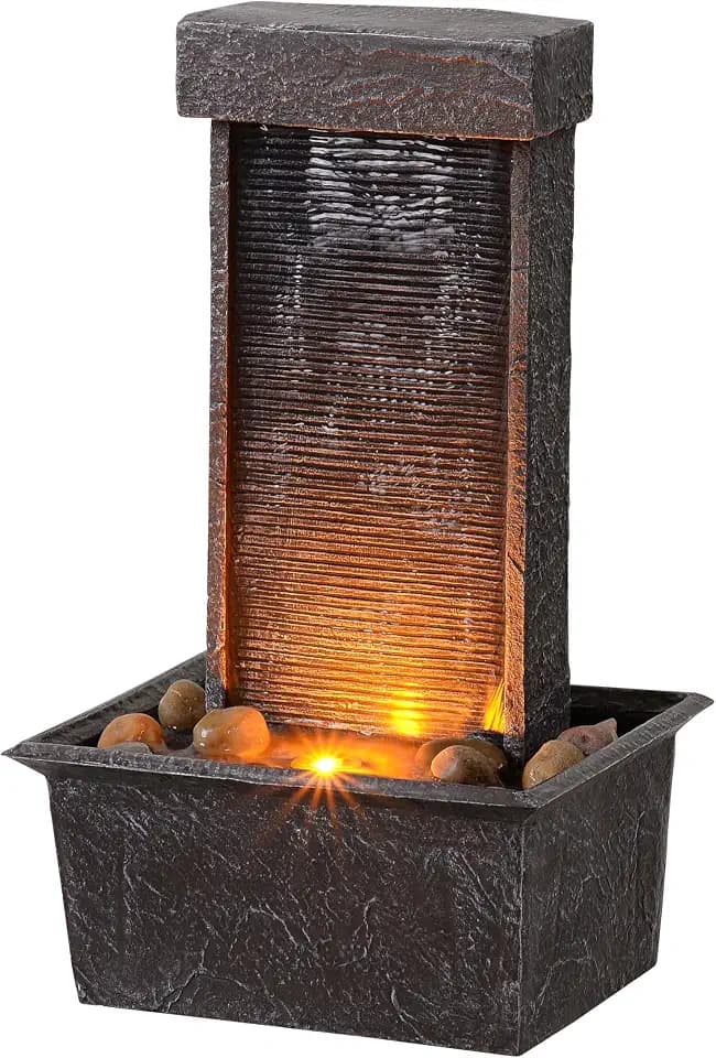 Straight Panel Tabletop Water Fountain – Indoor/Outdoor Decorative Waterfall Feature with Soothing Lights & Flowing Water for Home, Office, or Garden Décor
