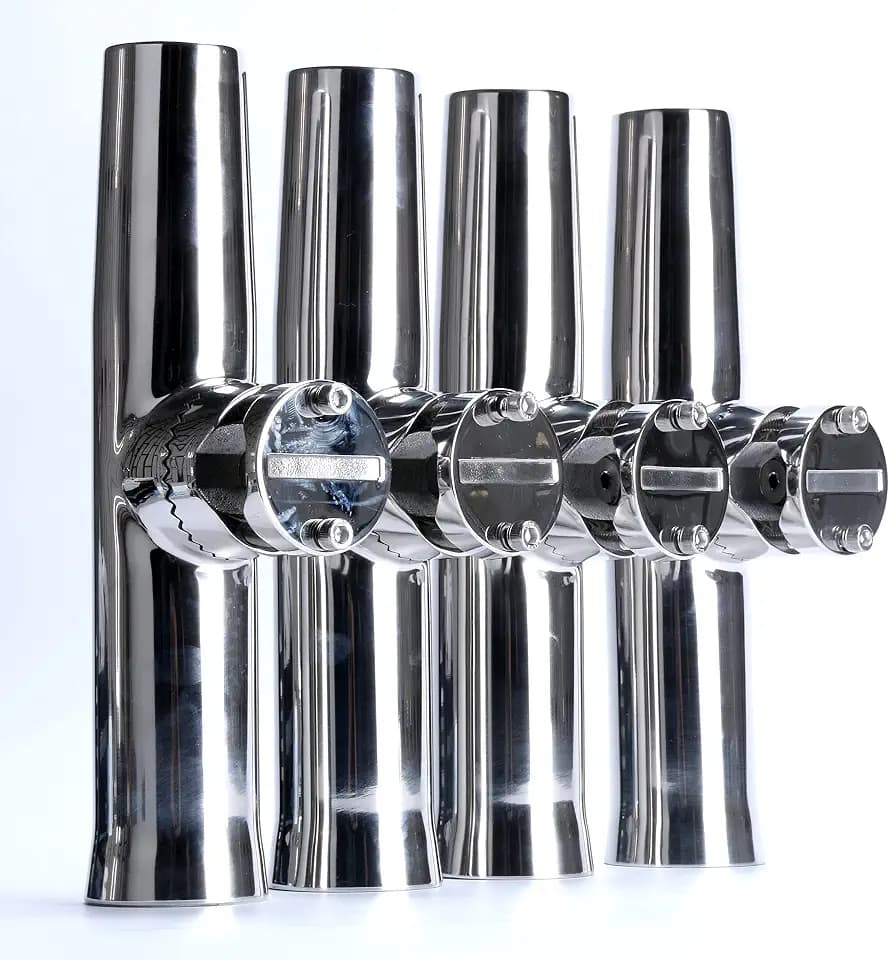 Amarine Made 4Pcs Fishing Rod Holder, Stainless Steel Rail Mount Fishing Pole Holders, Tournament Style Clamp on Rod Holder for Rails 1" to 1-1/4"