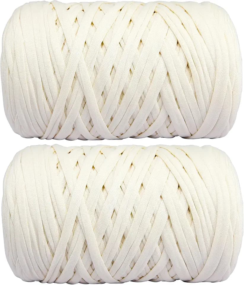 2 PCS 800g T-Shirt Yarn Elastic Fabric Crochet for DIY Knitting, 260 Yards Spaghetti Thick Knitting Yarn for Hand DIY Bag Basket Cushion Crocheting Projects,Home Decor (Beige)