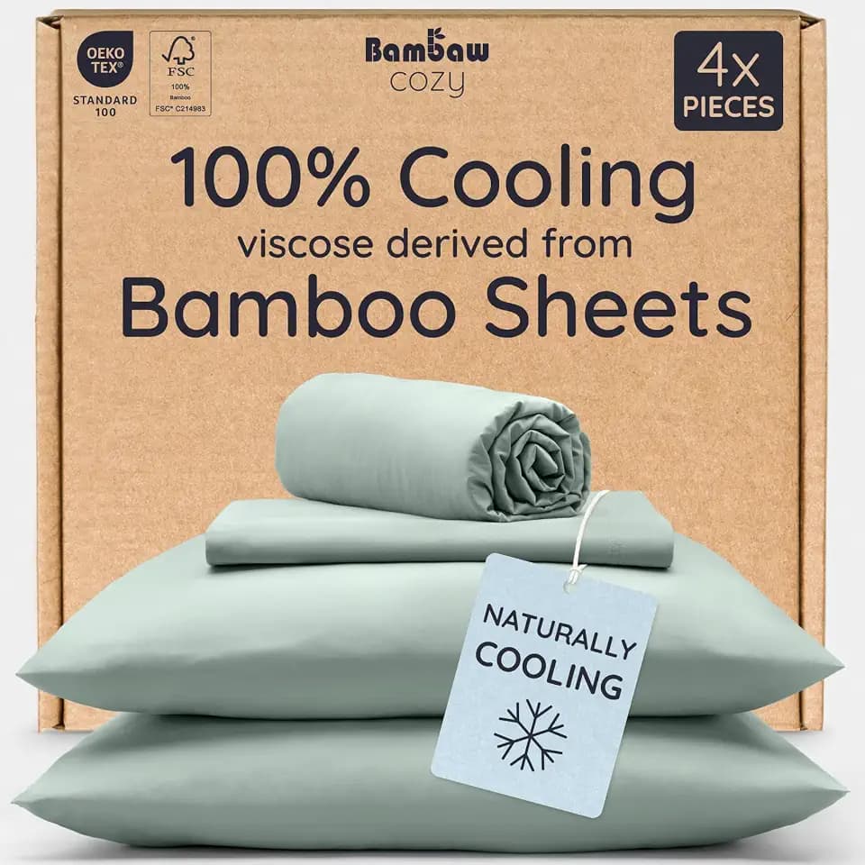 Bambaw 100% Viscose Derived from Bamboo Sheets Full Size Set – 4pcs Cooling Sheets for Hot Sleepers, Super Soft Full Size Sheet Set, with Elastic Corner Straps, Hotel Luxury Bedding (Sea Glass)