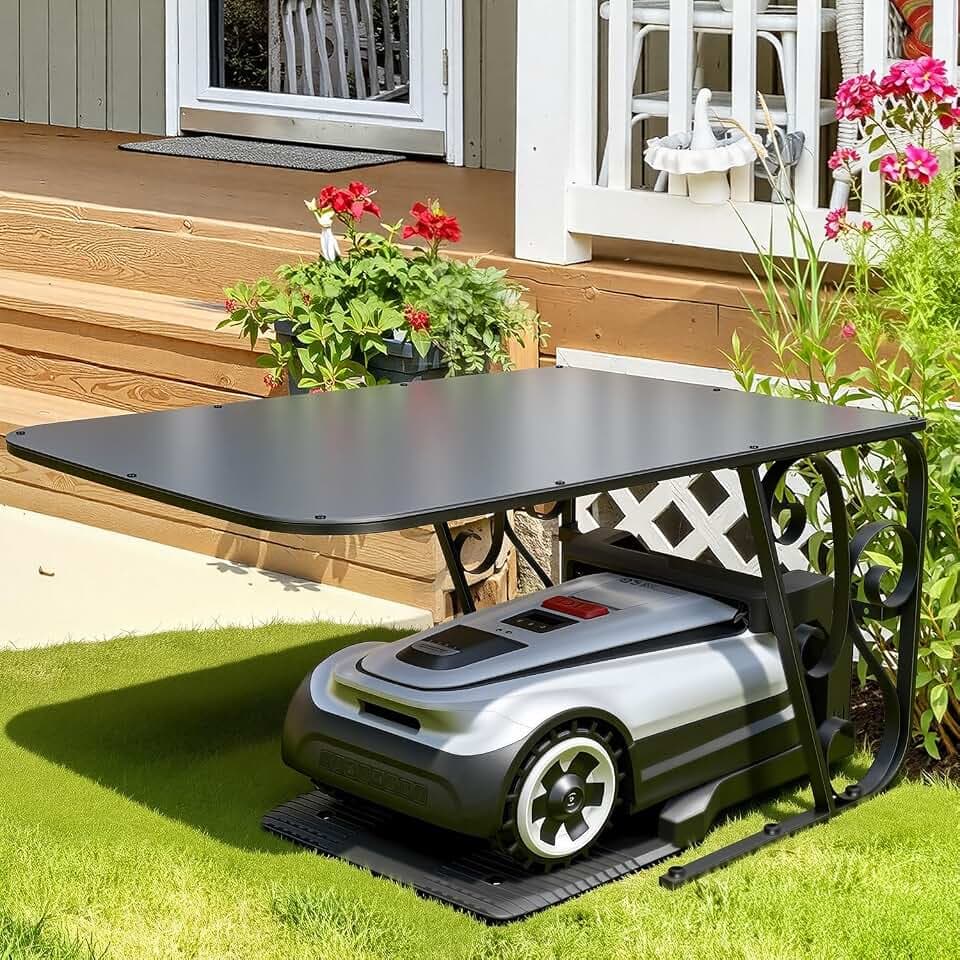 Mähroboter Garage, Schutzhaus aus Alu-Verbundplatten und stabilem Eisenrahmen, Zuverlässiger Schutz vor Regen und UV-Strahlung, 80x56x43 cm