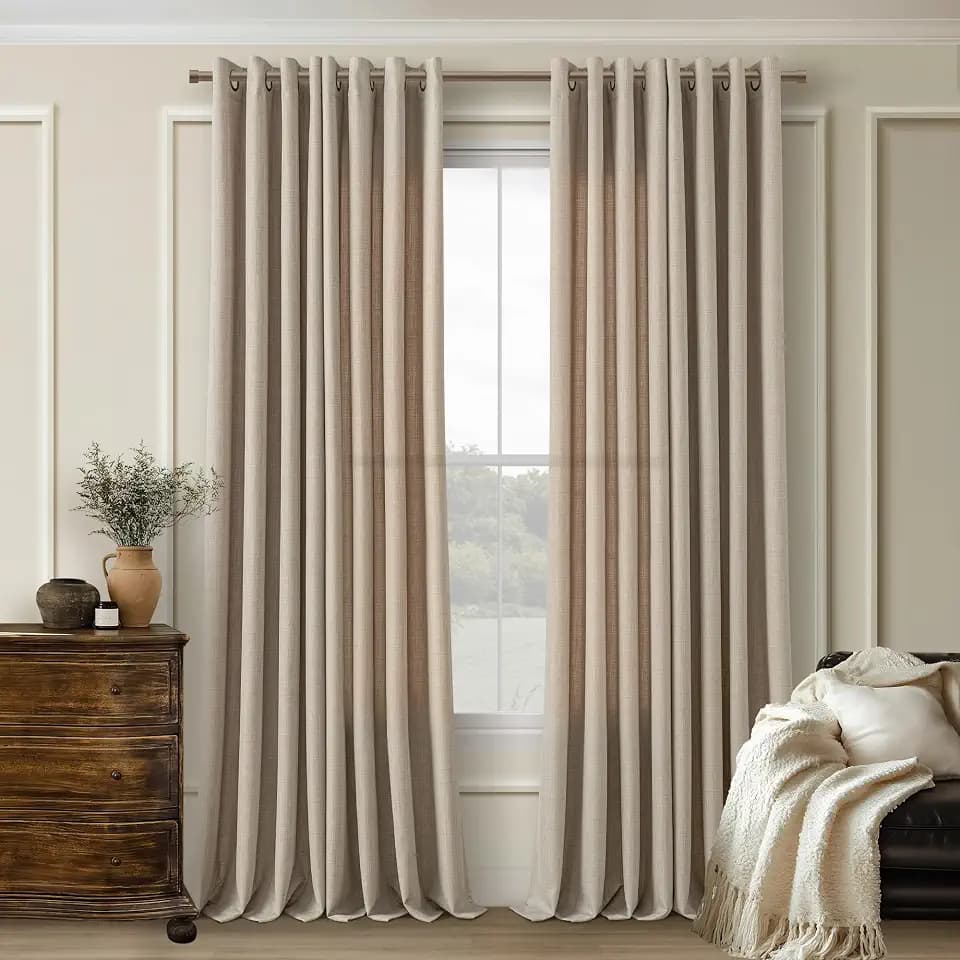 Taupe Semi Sheer Linen Curtains 102 Inch Long for Glass Door Drapes