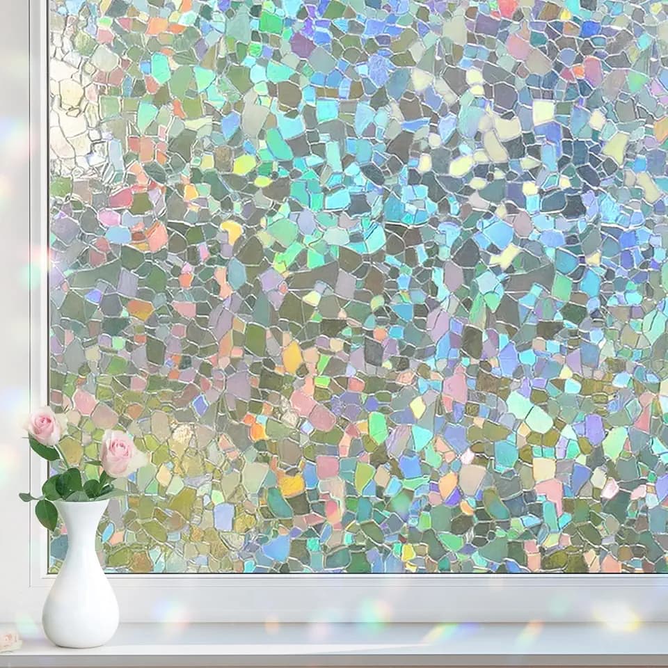 DOWELL Stained Glass Window Privacy Film, Decorative Rainbow Glass Film
