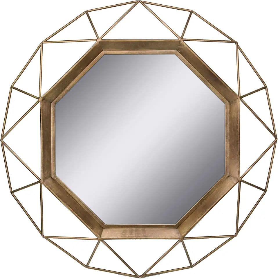 Stonebriar Decorative Antique Gold 28.3" Geometric Metal Wire Frame Hanging Wall Mirror with Mounting Brackets, Modern Decor for the Living Room, Bedroom, Bathroom, Hallway, and Entryway