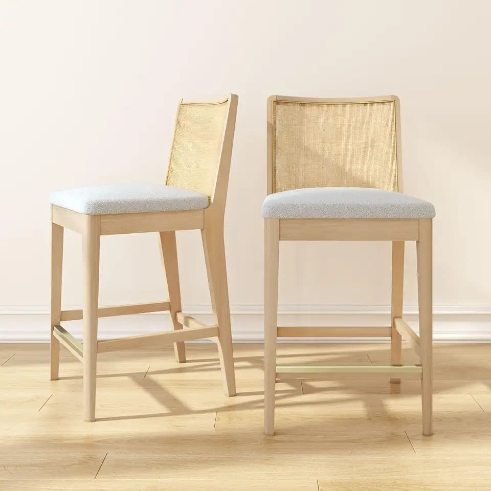 Plank+Beam Elio Bar Chair, Counter Height, Set of 2, Antique Blonde/Sesame