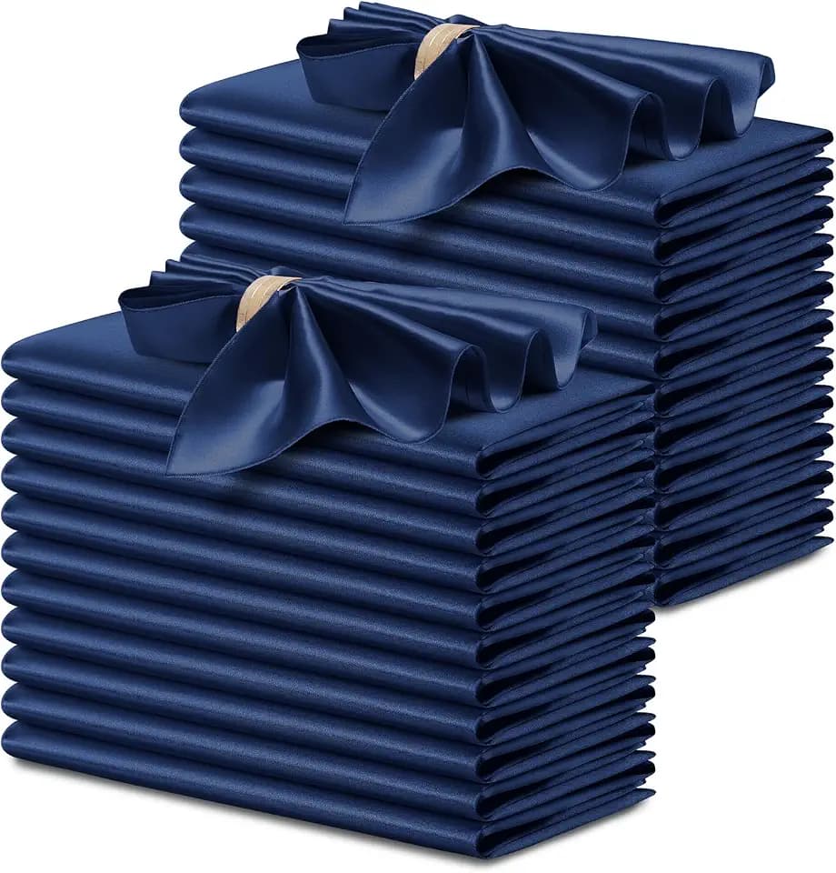 P Pothuiny 24 Pcs Navy Blue Satin Napkins 17 x 17 Inch, Satin Cloth Napkins