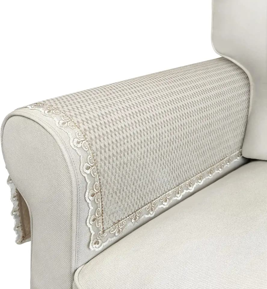 Couch Arm Covers, 2pcs Velvet Sofa Arm Covers, Couch Covers, Non-Slip Lace Armrest Covers, Headrest/Backrest Cover, Seat Cover, Slipcovers for Pet Armchair Loveseat Recliner Furniture(24"×20", Beige)