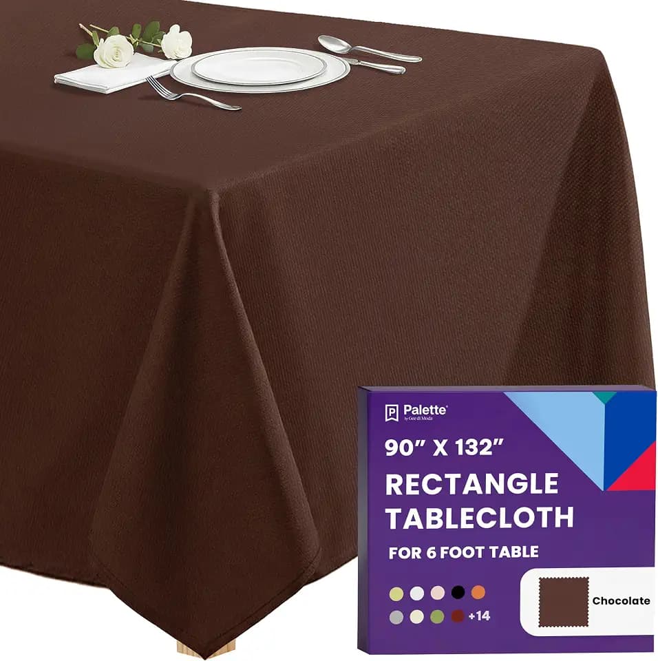 Gee Di Moda Rectangle Tablecloth - 90 x 132 Inch Chocolate Table Cloth for 6 Foot Tables with Floor-Length Drop - Heavy Duty Washable Fabric for Holiday Party, Dinner, Weddings & Baby Shower
