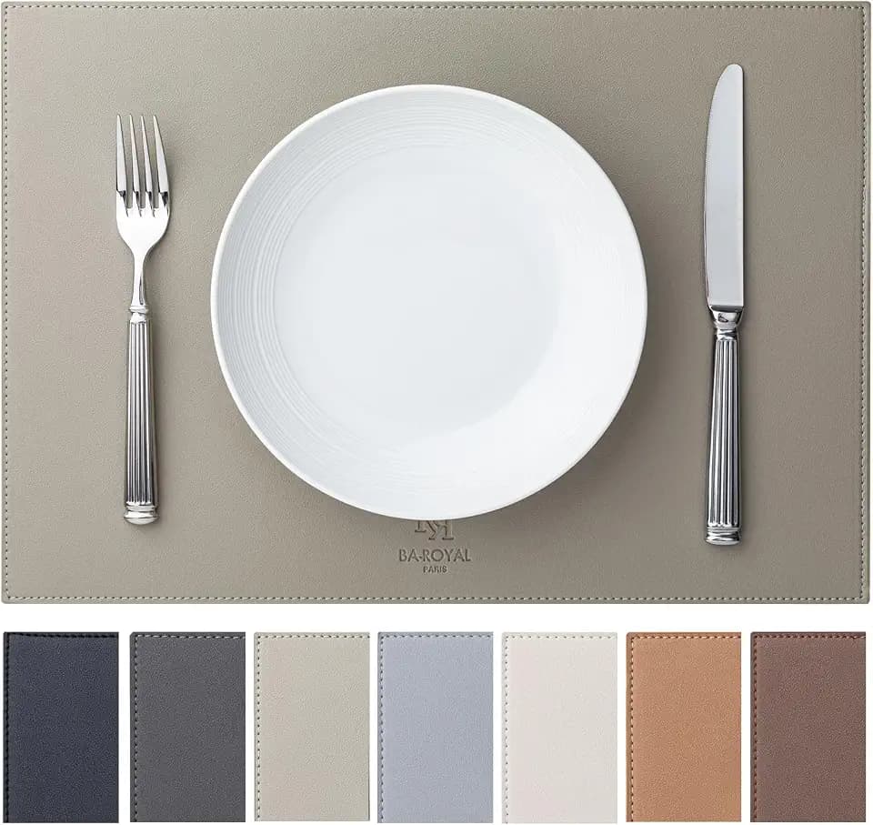 Baroyal Faux Leather Placemats Set of 8 Vinyl Washable Wipeable Table Mats for Kitchen Dining Table Heat Resistant Waterproof Indoor/Outdoor Placemats Non-Slip Easy Clean Place Mats-Almond Birch