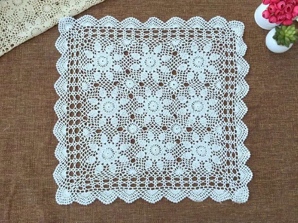 Cotton Handmade Crochet lace Table Runners Square Oval Tablecloth Doilies Doily Table Dresser Scarf Décor,19 Inch,White