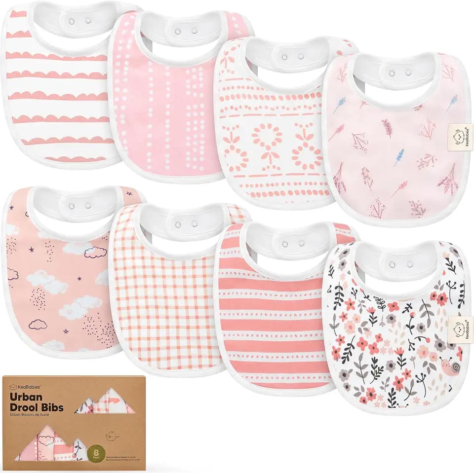 KeaBabies 8-Pack Organic Baby Bibs for Drooling and Teething (Sweet Charm)
