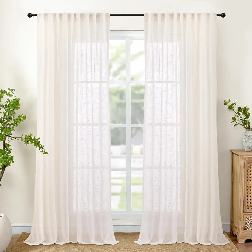 YoungsTex Extra Long Linen Curtains 108 Inch Length for Living Room - Semi Sheer Drapes Light Filtering with Rod Pocket Back Tab Rustic Lightweight for Bedroom Windows, 2 Panels, 52 X 108 Inch