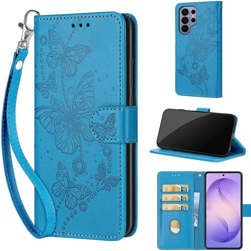 Handyhülle für Samsung Galaxy S26 Ultra, mit Kartenfächern, Magnetverschluss, stoßfest, Klapphülle, Lederhülle, Blau, 3D