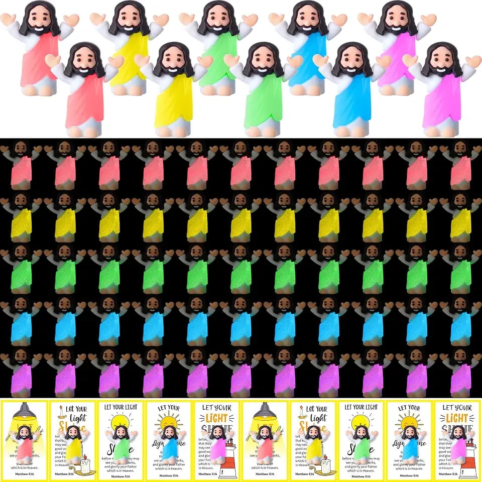CroBlissful 100 Sets Mini Jesus Figurines Glow in Dark, Raise Both Hands