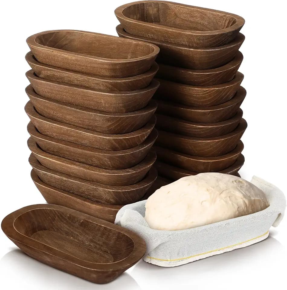 Nuogo 20 Pcs Wooden Dough Bowls Bulk 8.6 Inch Rustic Vintage Hand Carved Wood Dough Bowls Dining for DIY Home Crafts Making Farmhouse Fruits Supplies