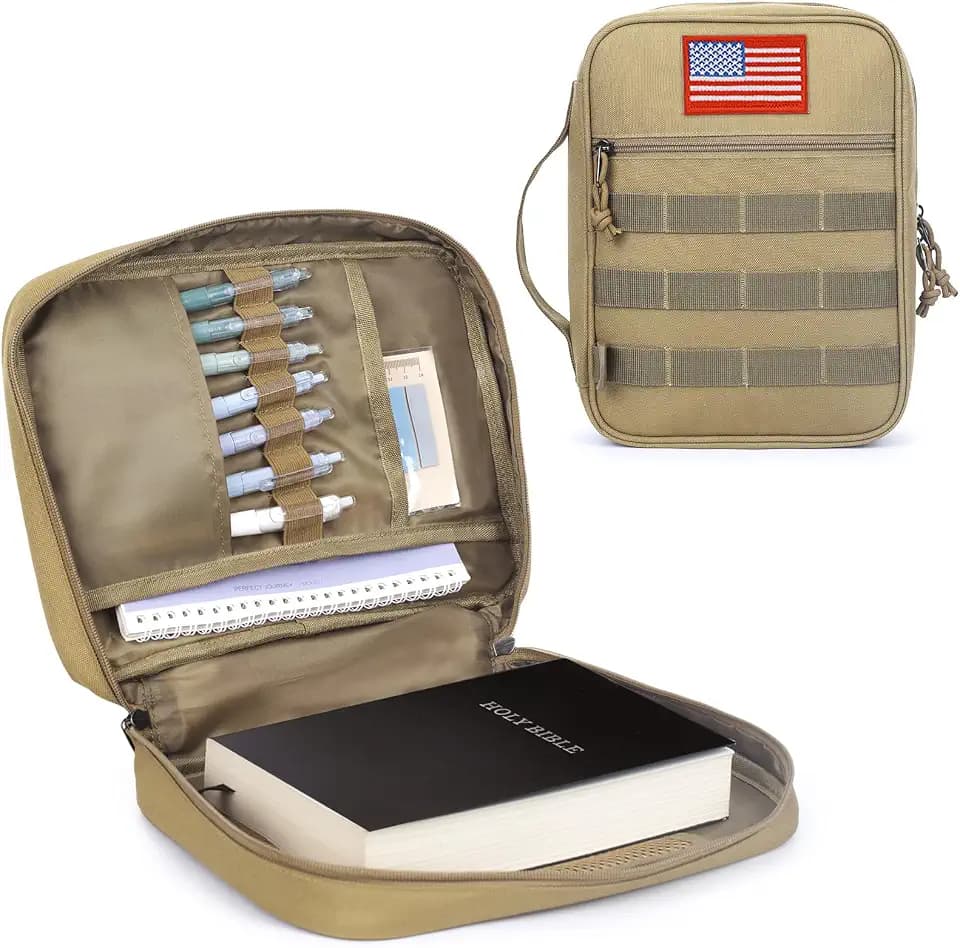 Tactical Bible Case for Men,Large Bible Cover Bag with Handle for Church