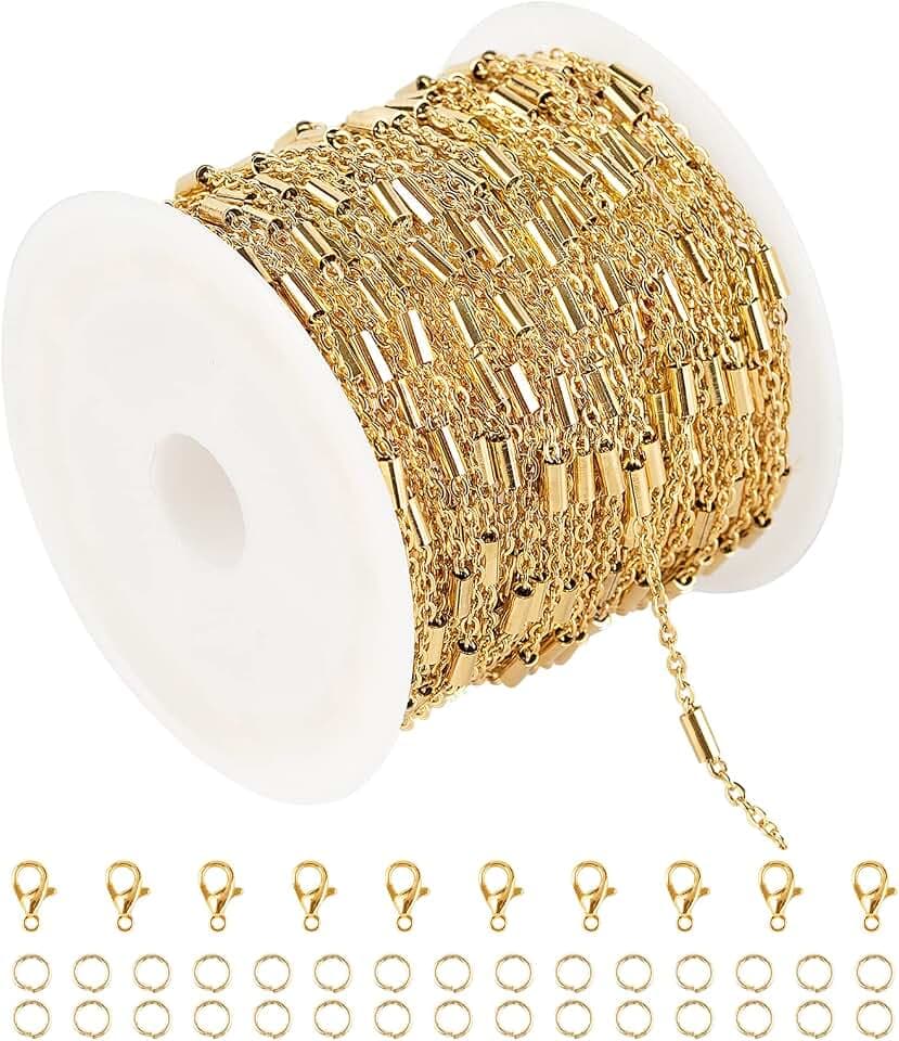 UMAOKANG 10 Meters Gold Plated Jewelry Making Chain Bulk, Stainless Steel Bar Tube Chain for Women Necklace DIY Making