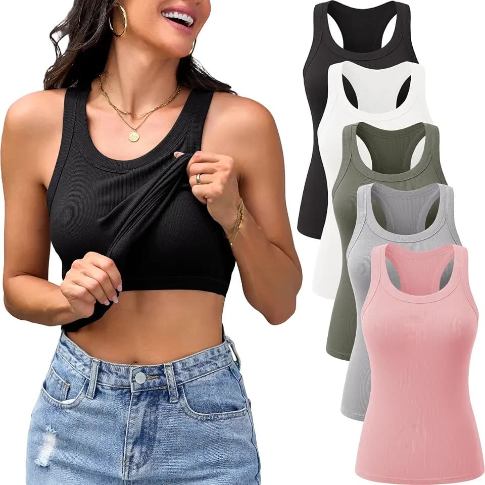 BVNSOZ 5 Pack Womens Tank Tops with Built in Bra Racerback Ribbed Top
