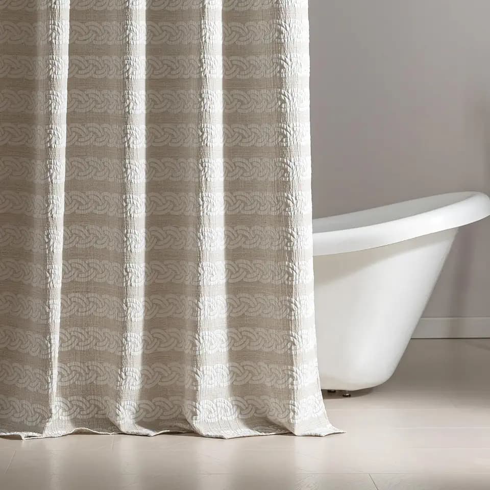 SLEEP ZONE Geometric Jacquard Shower Curtain, Textured Fabric Shower Curtains Arch Curtain for Modern Home Decorations Bathroom, 72" × 74" Beige Arch